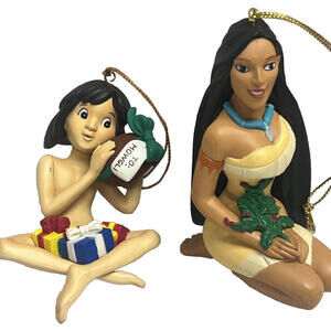 2 Vtg Disney Christmas Ornaments First Issue Pocahontas 1995 and Mowgli 1996